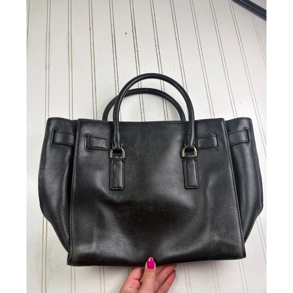 Michael Kors Black Vintage Hamilton Moderne Small Leather Satchel Purse $280